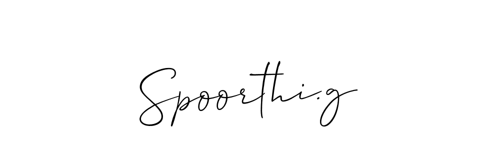 The best way (Allison_Script) to make a short signature is to pick only two or three words in your name. The name Spoorthi.g include a total of six letters. For converting this name. Spoorthi.g signature style 2 images and pictures png