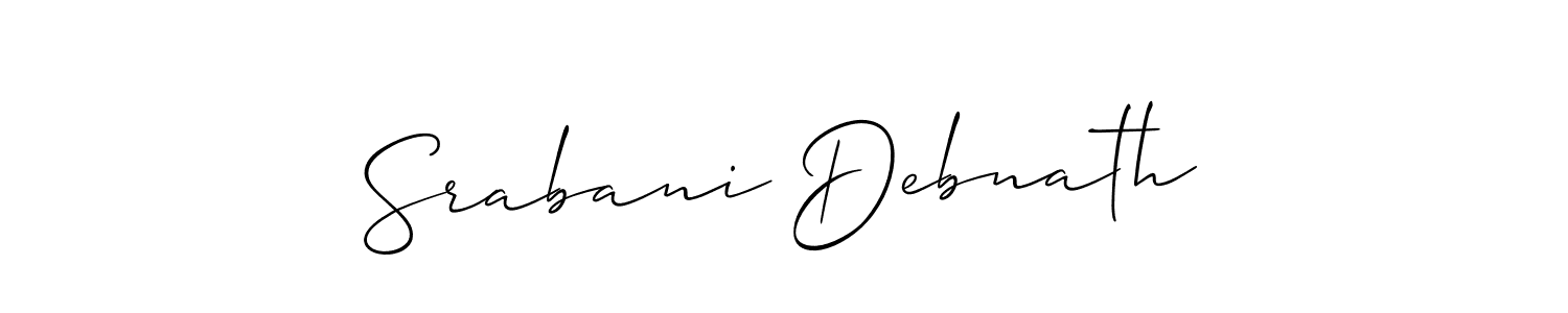 The best way (Allison_Script) to make a short signature is to pick only two or three words in your name. The name Srabani Debnath include a total of six letters. For converting this name. Srabani Debnath signature style 2 images and pictures png