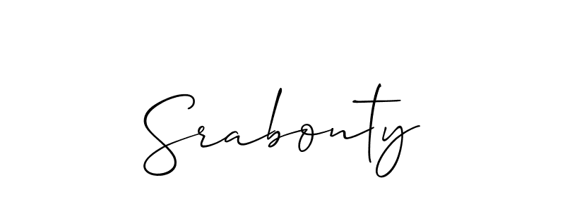 The best way (Allison_Script) to make a short signature is to pick only two or three words in your name. The name Srabonty include a total of six letters. For converting this name. Srabonty signature style 2 images and pictures png
