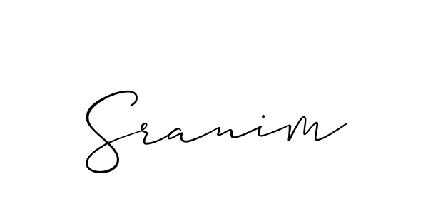 Make a beautiful signature design for name Sranim. With this signature (Allison_Script) style, you can create a handwritten signature for free. Sranim signature style 2 images and pictures png