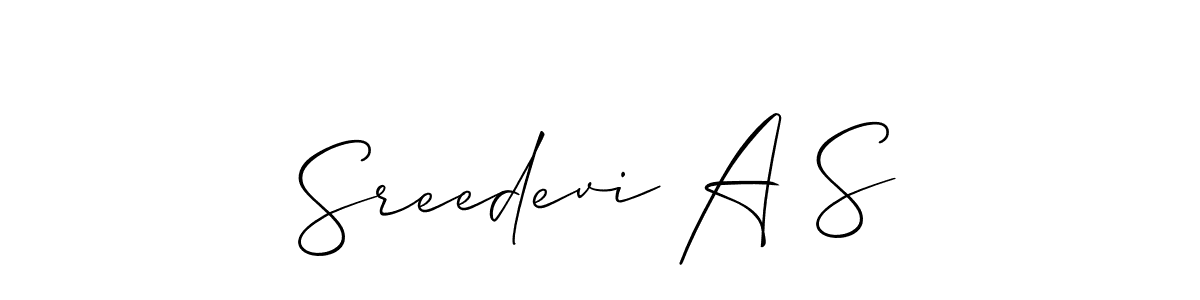 It looks lik you need a new signature style for name Sreedevi A S. Design unique handwritten (Allison_Script) signature with our free signature maker in just a few clicks. Sreedevi A S signature style 2 images and pictures png