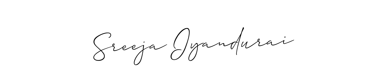 Allison_Script is a professional signature style that is perfect for those who want to add a touch of class to their signature. It is also a great choice for those who want to make their signature more unique. Get Sreeja Iyandurai name to fancy signature for free. Sreeja Iyandurai signature style 2 images and pictures png