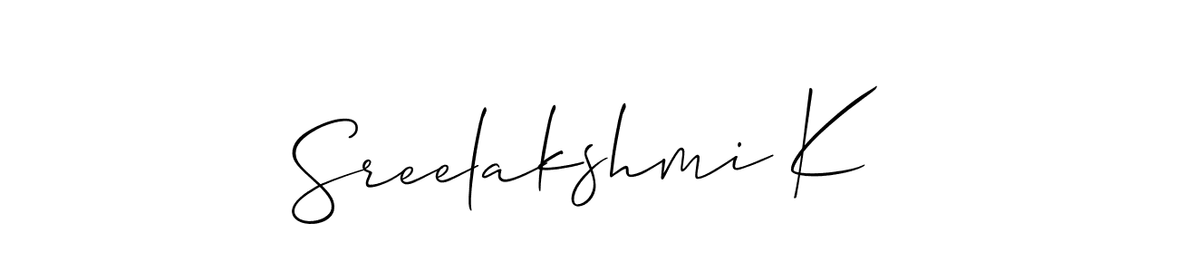 This is the best signature style for the Sreelakshmi K name. Also you like these signature font (Allison_Script). Mix name signature. Sreelakshmi K signature style 2 images and pictures png