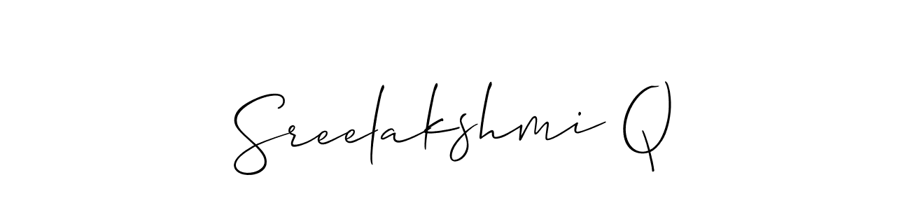 You should practise on your own different ways (Allison_Script) to write your name (Sreelakshmi Q) in signature. don't let someone else do it for you. Sreelakshmi Q signature style 2 images and pictures png