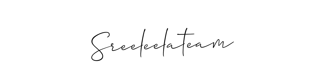 The best way (Allison_Script) to make a short signature is to pick only two or three words in your name. The name Sreeleelateam include a total of six letters. For converting this name. Sreeleelateam signature style 2 images and pictures png