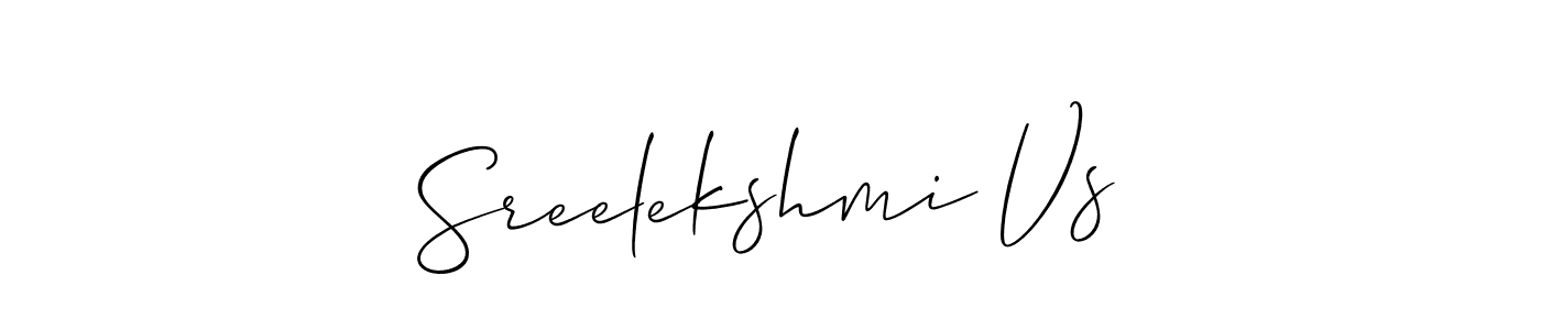 The best way (Allison_Script) to make a short signature is to pick only two or three words in your name. The name Sreelekshmi Vs include a total of six letters. For converting this name. Sreelekshmi Vs signature style 2 images and pictures png