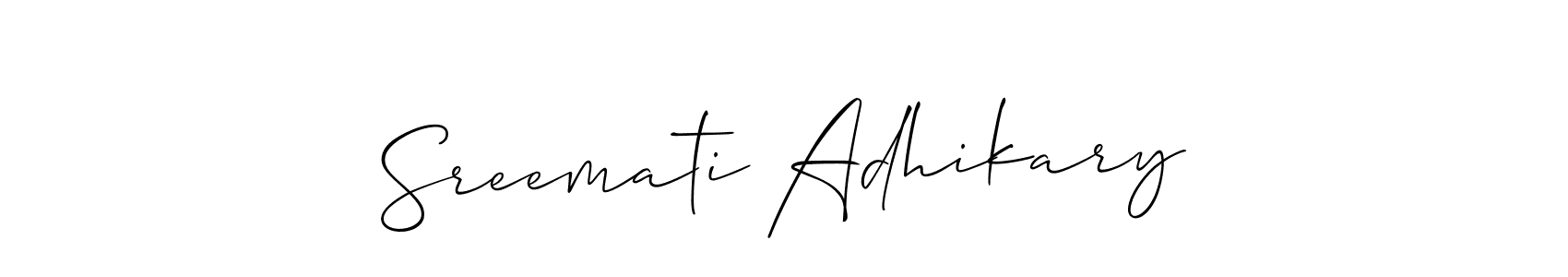 The best way (Allison_Script) to make a short signature is to pick only two or three words in your name. The name Sreemati Adhikary include a total of six letters. For converting this name. Sreemati Adhikary signature style 2 images and pictures png