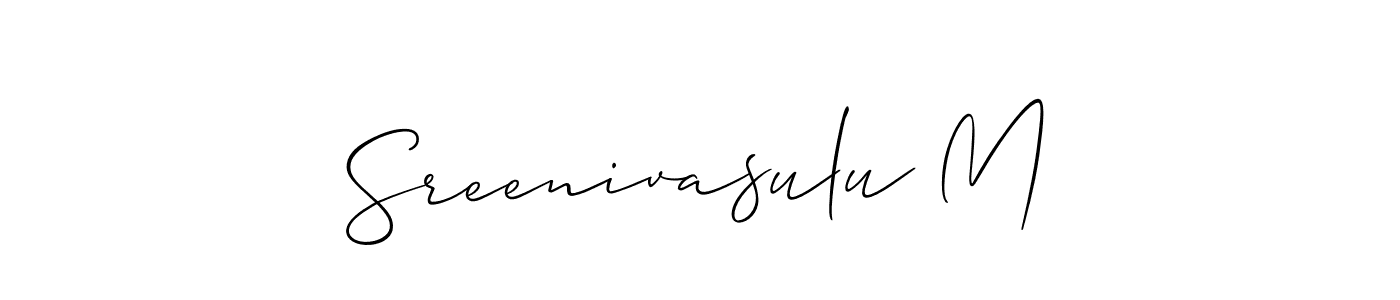 Use a signature maker to create a handwritten signature online. With this signature software, you can design (Allison_Script) your own signature for name Sreenivasulu M. Sreenivasulu M signature style 2 images and pictures png