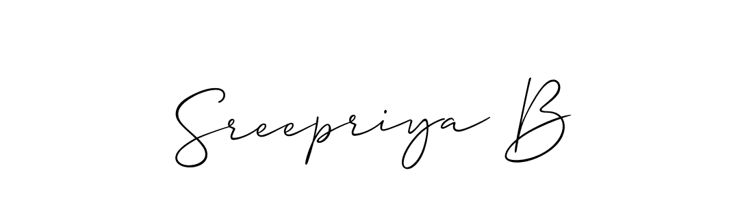 Similarly Allison_Script is the best handwritten signature design. Signature creator online .You can use it as an online autograph creator for name Sreepriya B. Sreepriya B signature style 2 images and pictures png