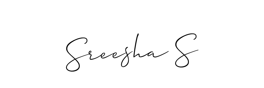The best way (Allison_Script) to make a short signature is to pick only two or three words in your name. The name Sreesha S include a total of six letters. For converting this name. Sreesha S signature style 2 images and pictures png