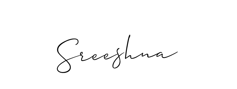 Use a signature maker to create a handwritten signature online. With this signature software, you can design (Allison_Script) your own signature for name Sreeshna. Sreeshna signature style 2 images and pictures png