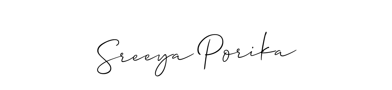 Make a beautiful signature design for name Sreeya Porika. With this signature (Allison_Script) style, you can create a handwritten signature for free. Sreeya Porika signature style 2 images and pictures png