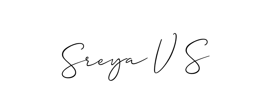Use a signature maker to create a handwritten signature online. With this signature software, you can design (Allison_Script) your own signature for name Sreya V S. Sreya V S signature style 2 images and pictures png