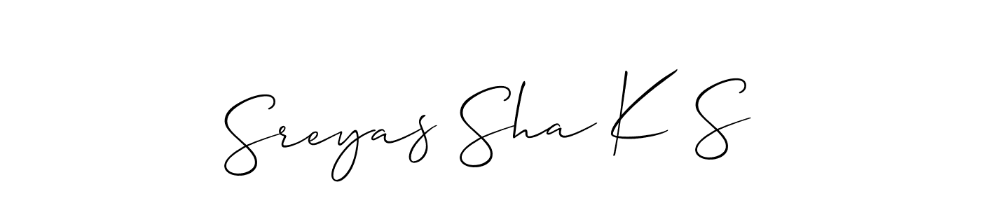 if you are searching for the best signature style for your name Sreyas Sha K S. so please give up your signature search. here we have designed multiple signature styles  using Allison_Script. Sreyas Sha K S signature style 2 images and pictures png