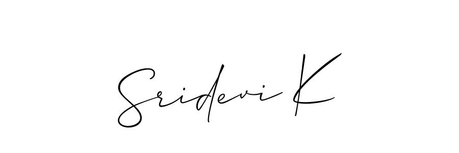 The best way (Allison_Script) to make a short signature is to pick only two or three words in your name. The name Sridevi K include a total of six letters. For converting this name. Sridevi K signature style 2 images and pictures png