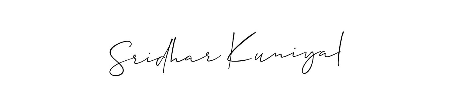 Allison_Script is a professional signature style that is perfect for those who want to add a touch of class to their signature. It is also a great choice for those who want to make their signature more unique. Get Sridhar Kuniyal name to fancy signature for free. Sridhar Kuniyal signature style 2 images and pictures png