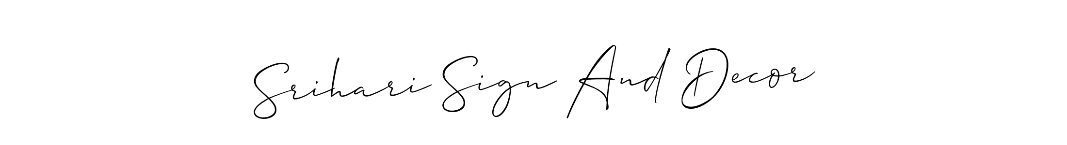 The best way (Allison_Script) to make a short signature is to pick only two or three words in your name. The name Srihari Sign And Decor include a total of six letters. For converting this name. Srihari Sign And Decor signature style 2 images and pictures png