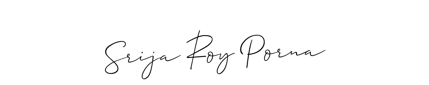 Similarly Allison_Script is the best handwritten signature design. Signature creator online .You can use it as an online autograph creator for name Srija Roy Porna. Srija Roy Porna signature style 2 images and pictures png