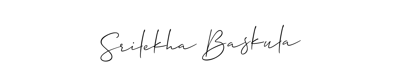 The best way (Allison_Script) to make a short signature is to pick only two or three words in your name. The name Srilekha Baskula include a total of six letters. For converting this name. Srilekha Baskula signature style 2 images and pictures png