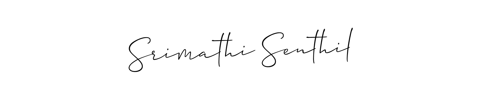 Also You can easily find your signature by using the search form. We will create Srimathi Senthil name handwritten signature images for you free of cost using Allison_Script sign style. Srimathi Senthil signature style 2 images and pictures png