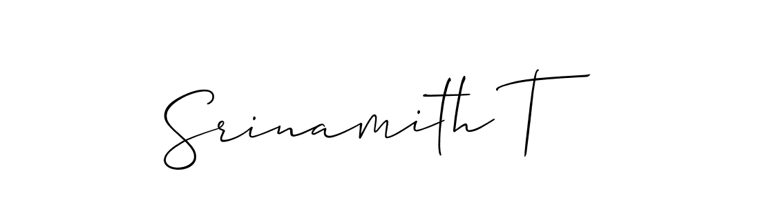 The best way (Allison_Script) to make a short signature is to pick only two or three words in your name. The name Srinamith T include a total of six letters. For converting this name. Srinamith T signature style 2 images and pictures png