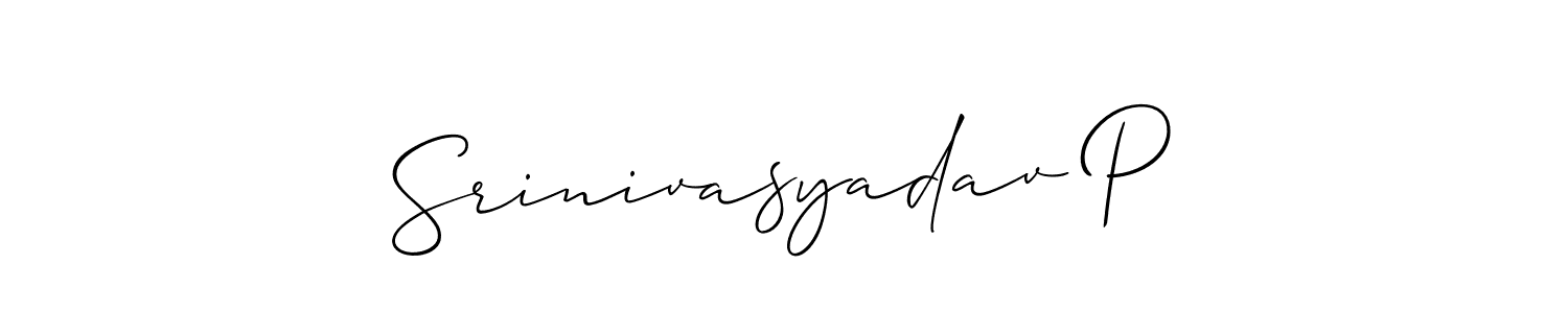 It looks lik you need a new signature style for name Srinivasyadav P. Design unique handwritten (Allison_Script) signature with our free signature maker in just a few clicks. Srinivasyadav P signature style 2 images and pictures png