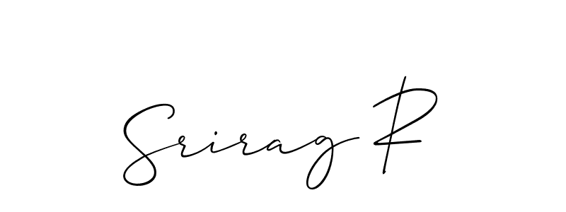 It looks lik you need a new signature style for name Srirag R. Design unique handwritten (Allison_Script) signature with our free signature maker in just a few clicks. Srirag R signature style 2 images and pictures png