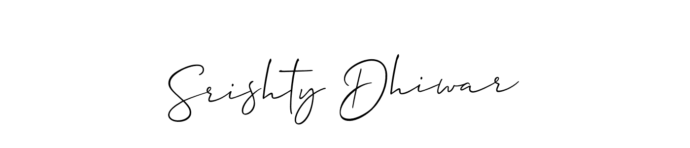 It looks lik you need a new signature style for name Srishty Dhiwar. Design unique handwritten (Allison_Script) signature with our free signature maker in just a few clicks. Srishty Dhiwar signature style 2 images and pictures png