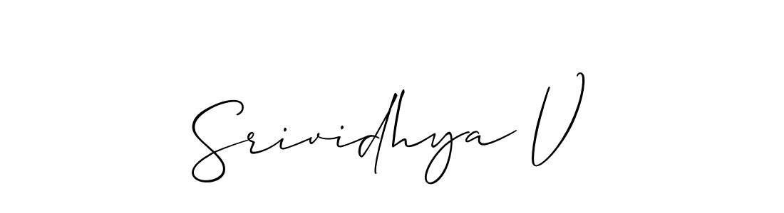 The best way (Allison_Script) to make a short signature is to pick only two or three words in your name. The name Srividhya V include a total of six letters. For converting this name. Srividhya V signature style 2 images and pictures png