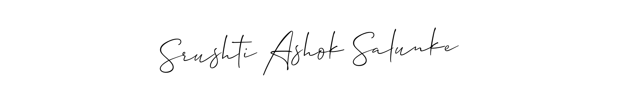 You should practise on your own different ways (Allison_Script) to write your name (Srushti Ashok Salunke) in signature. don't let someone else do it for you. Srushti Ashok Salunke signature style 2 images and pictures png