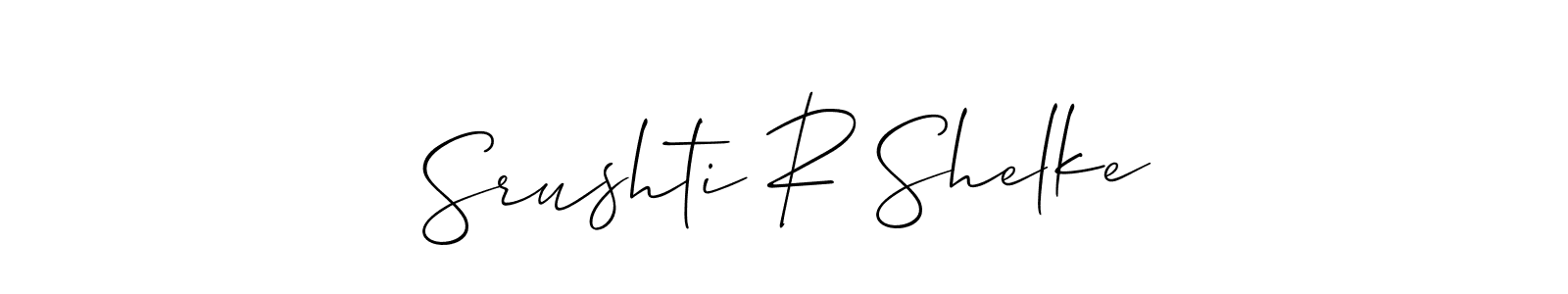 Also You can easily find your signature by using the search form. We will create Srushti R Shelke name handwritten signature images for you free of cost using Allison_Script sign style. Srushti R Shelke signature style 2 images and pictures png