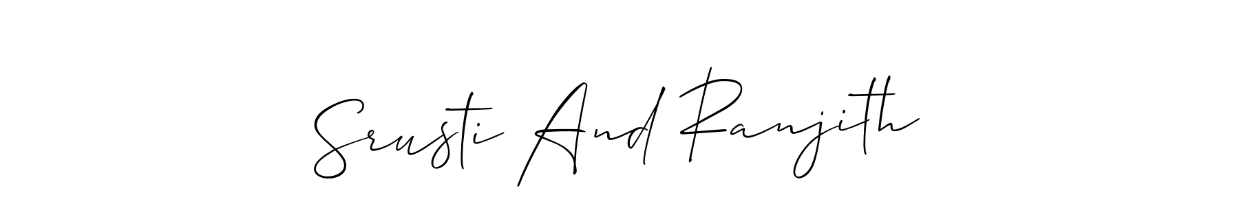 This is the best signature style for the Srusti And Ranjith name. Also you like these signature font (Allison_Script). Mix name signature. Srusti And Ranjith signature style 2 images and pictures png