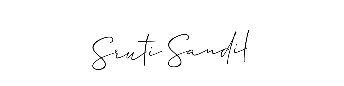 Allison_Script is a professional signature style that is perfect for those who want to add a touch of class to their signature. It is also a great choice for those who want to make their signature more unique. Get Sruti Sandil name to fancy signature for free. Sruti Sandil signature style 2 images and pictures png