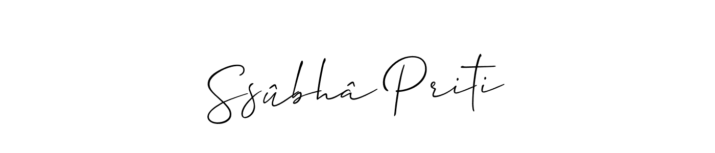 Use a signature maker to create a handwritten signature online. With this signature software, you can design (Allison_Script) your own signature for name Ssûbhâ Priti. Ssûbhâ Priti signature style 2 images and pictures png