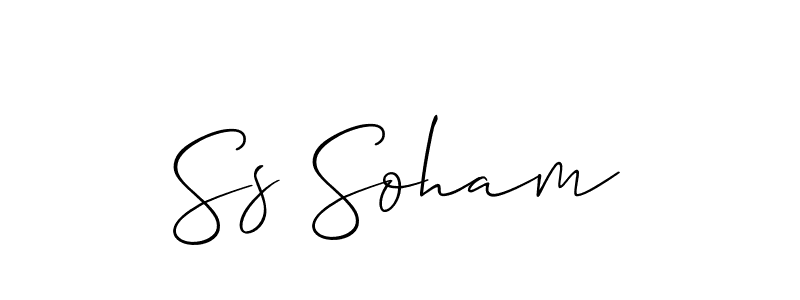 The best way (Allison_Script) to make a short signature is to pick only two or three words in your name. The name Ss Soham include a total of six letters. For converting this name. Ss Soham signature style 2 images and pictures png