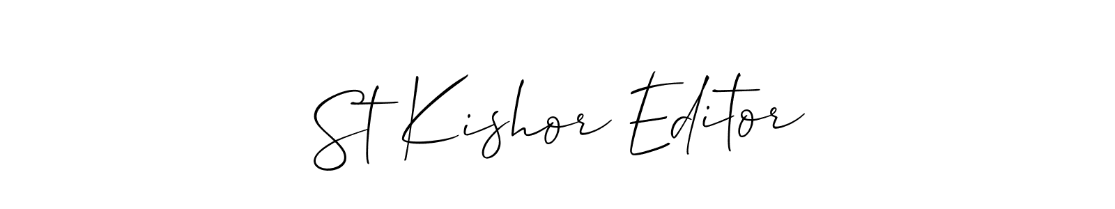 The best way (Allison_Script) to make a short signature is to pick only two or three words in your name. The name St Kishor Editor include a total of six letters. For converting this name. St Kishor Editor signature style 2 images and pictures png