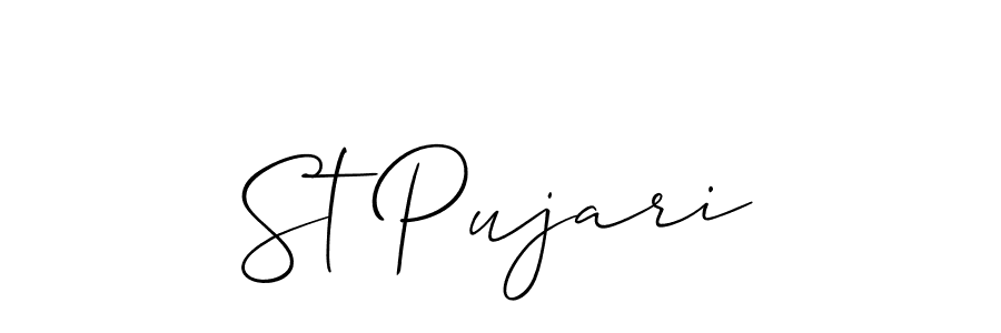 Make a beautiful signature design for name St Pujari. With this signature (Allison_Script) style, you can create a handwritten signature for free. St Pujari signature style 2 images and pictures png