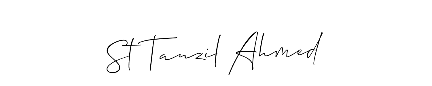 The best way (Allison_Script) to make a short signature is to pick only two or three words in your name. The name St Tanzil Ahmed include a total of six letters. For converting this name. St Tanzil Ahmed signature style 2 images and pictures png