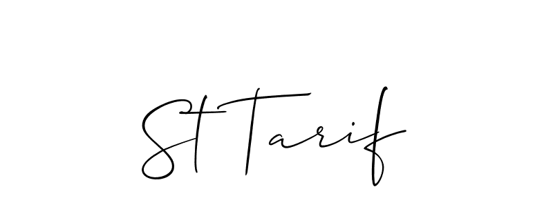 Allison_Script is a professional signature style that is perfect for those who want to add a touch of class to their signature. It is also a great choice for those who want to make their signature more unique. Get St Tarif name to fancy signature for free. St Tarif signature style 2 images and pictures png