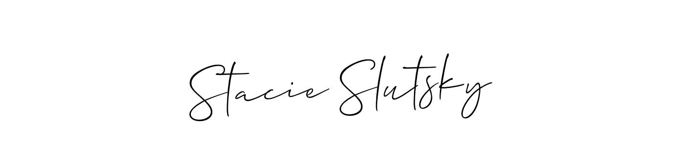 The best way (Allison_Script) to make a short signature is to pick only two or three words in your name. The name Stacie Slutsky include a total of six letters. For converting this name. Stacie Slutsky signature style 2 images and pictures png