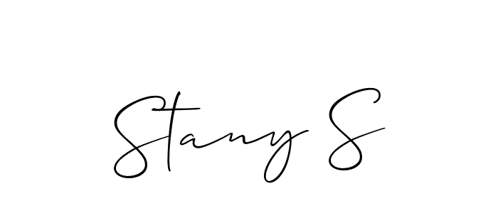 The best way (Allison_Script) to make a short signature is to pick only two or three words in your name. The name Stany S include a total of six letters. For converting this name. Stany S signature style 2 images and pictures png