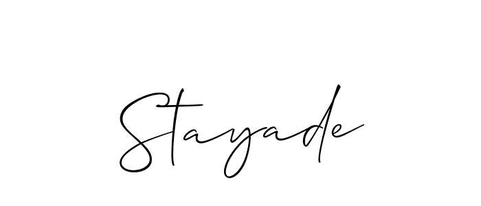 It looks lik you need a new signature style for name Stayade. Design unique handwritten (Allison_Script) signature with our free signature maker in just a few clicks. Stayade signature style 2 images and pictures png