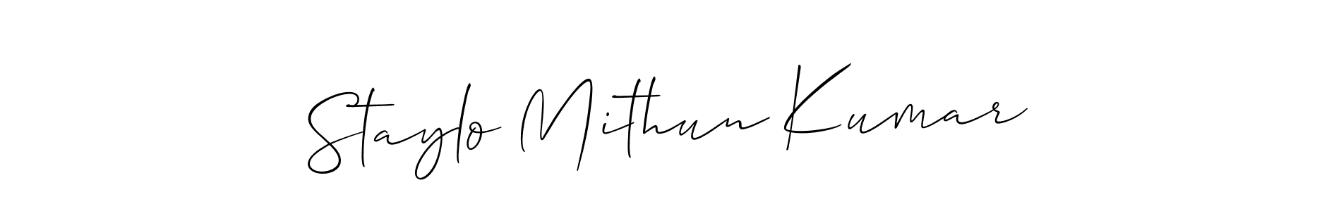Check out images of Autograph of Staylo Mithun Kumar name. Actor Staylo Mithun Kumar Signature Style. Allison_Script is a professional sign style online. Staylo Mithun Kumar signature style 2 images and pictures png