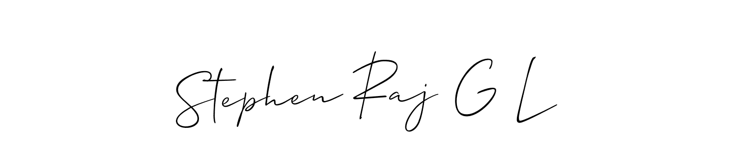 The best way (Allison_Script) to make a short signature is to pick only two or three words in your name. The name Stephen Raj G L include a total of six letters. For converting this name. Stephen Raj G L signature style 2 images and pictures png