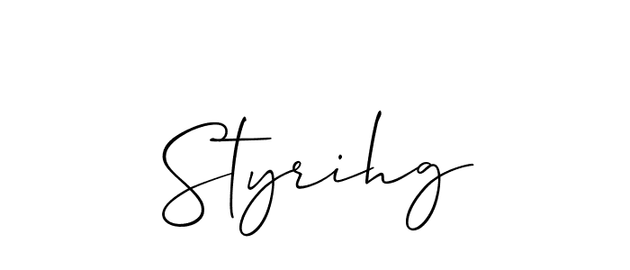 Use a signature maker to create a handwritten signature online. With this signature software, you can design (Allison_Script) your own signature for name Styrihg. Styrihg signature style 2 images and pictures png