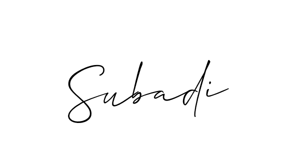 The best way (Allison_Script) to make a short signature is to pick only two or three words in your name. The name Subadi include a total of six letters. For converting this name. Subadi signature style 2 images and pictures png