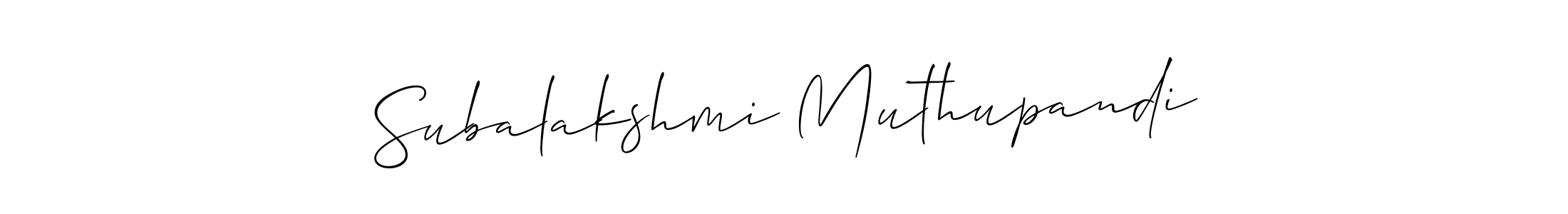 You should practise on your own different ways (Allison_Script) to write your name (Subalakshmi Muthupandi) in signature. don't let someone else do it for you. Subalakshmi Muthupandi signature style 2 images and pictures png