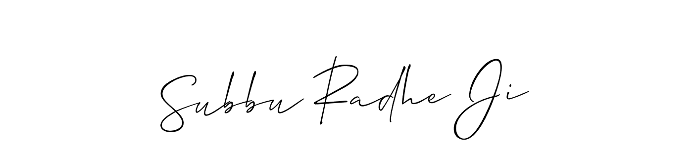 Create a beautiful signature design for name Subbu Radhe Ji. With this signature (Allison_Script) fonts, you can make a handwritten signature for free. Subbu Radhe Ji signature style 2 images and pictures png