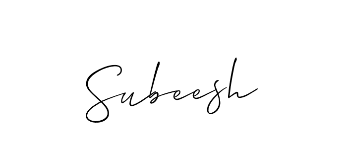 Make a beautiful signature design for name Subeesh. With this signature (Allison_Script) style, you can create a handwritten signature for free. Subeesh signature style 2 images and pictures png