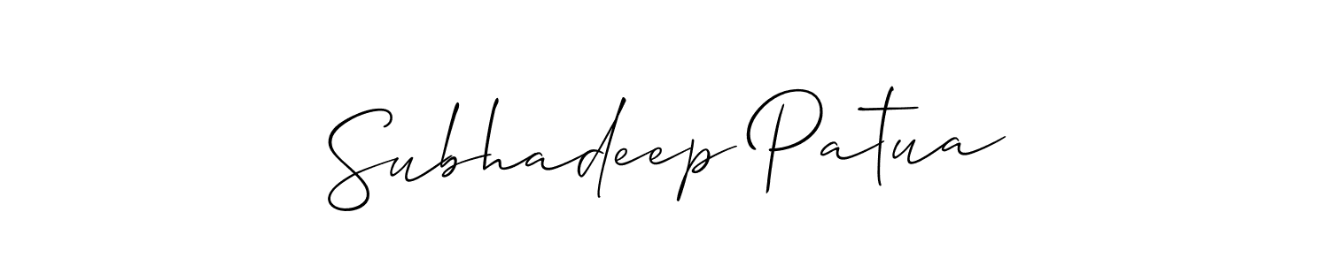 This is the best signature style for the Subhadeep Patua name. Also you like these signature font (Allison_Script). Mix name signature. Subhadeep Patua signature style 2 images and pictures png